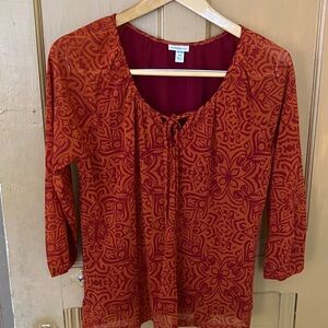 Croft & Barrow Women's Rust and Maroon Patterned Blouse